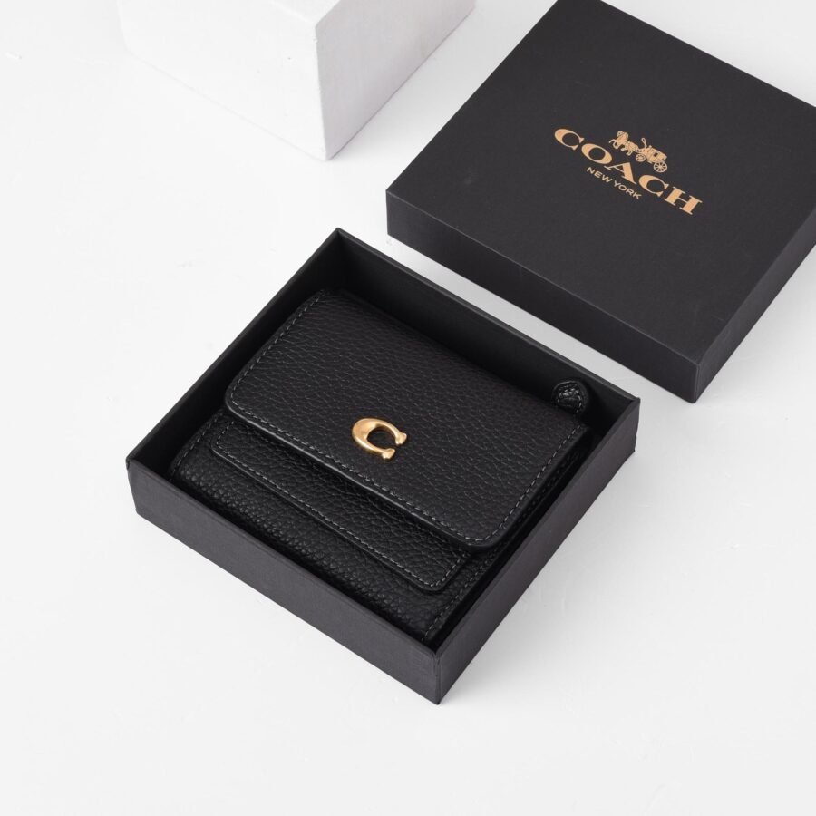 COACH MILA FLAP CHALK SMALL WALLET - BLACK